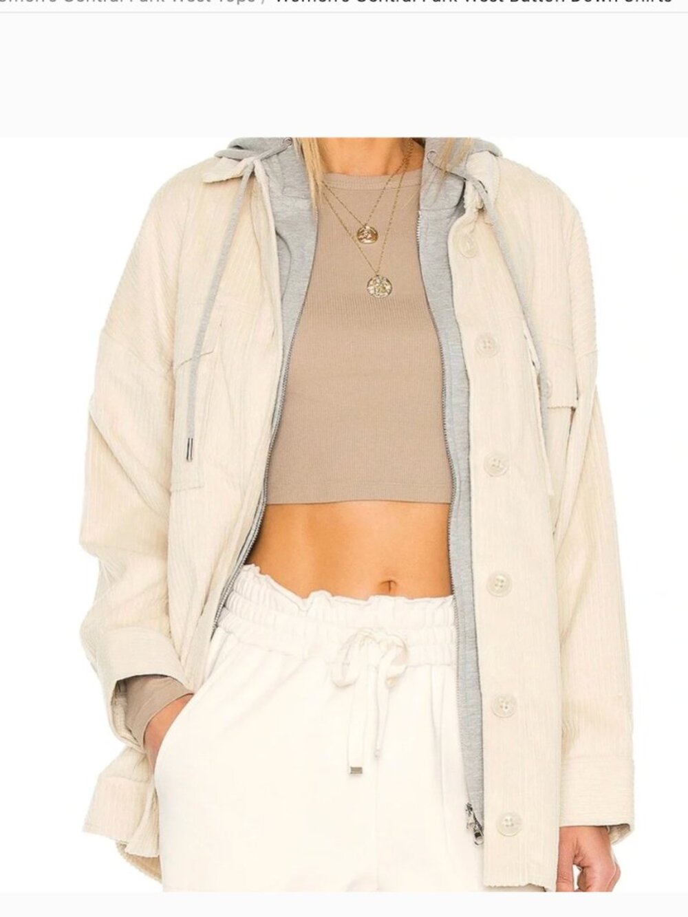 Central Park West Fanning Hooded Corduroy Shacket X/S Beige Gray Utility Jacket
